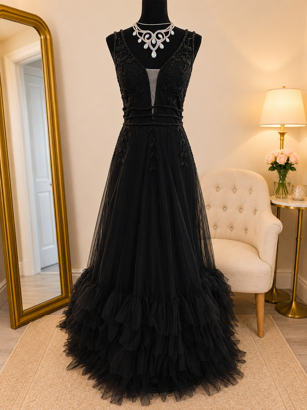 Black Formal Dress, Size M, NEW